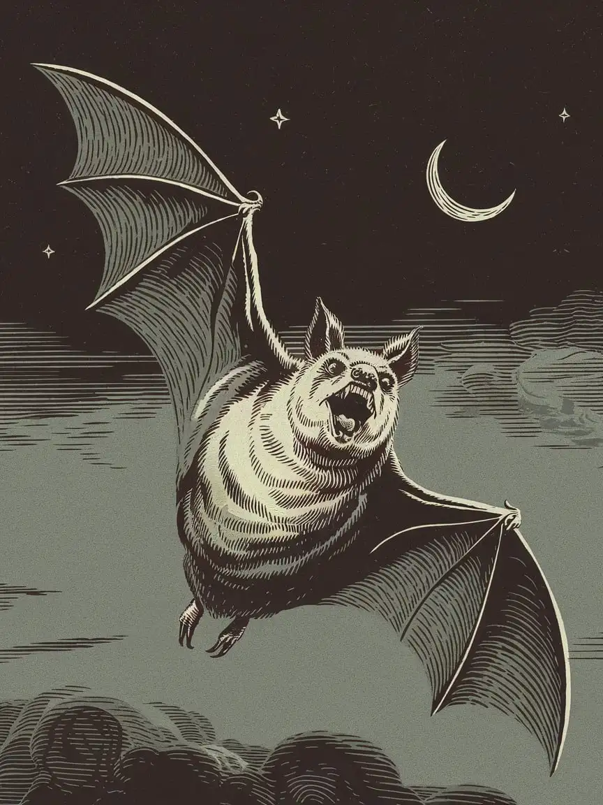 Night Bat in Gravure and Retro Style