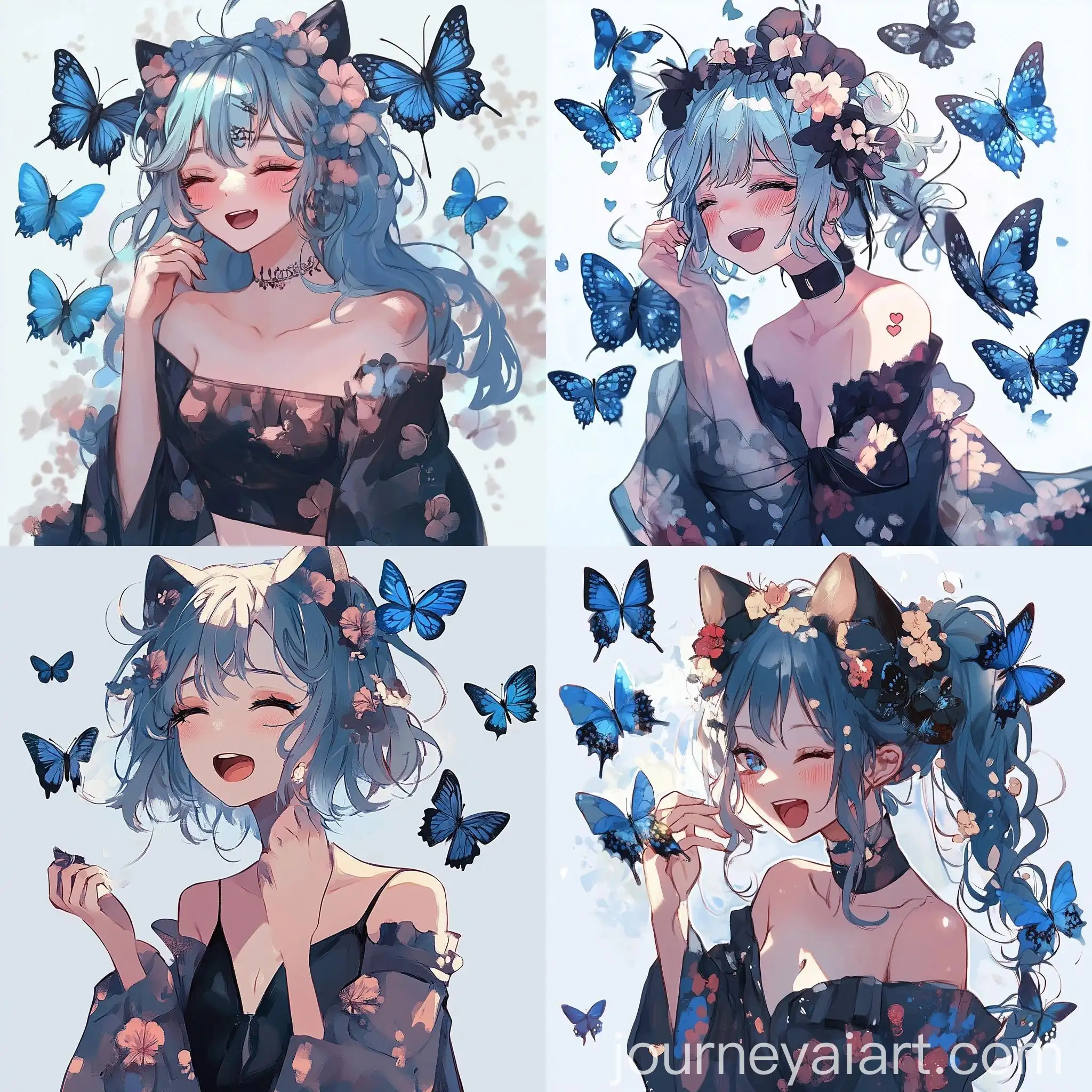 Anime-Girl-with-Blue-Butterflies-in-Hair