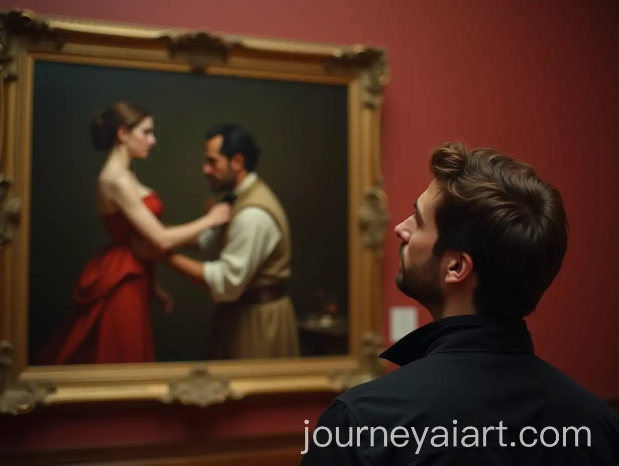 Man-Contemplating-a-Painting-of-a-Sculptor-at-a-Museum