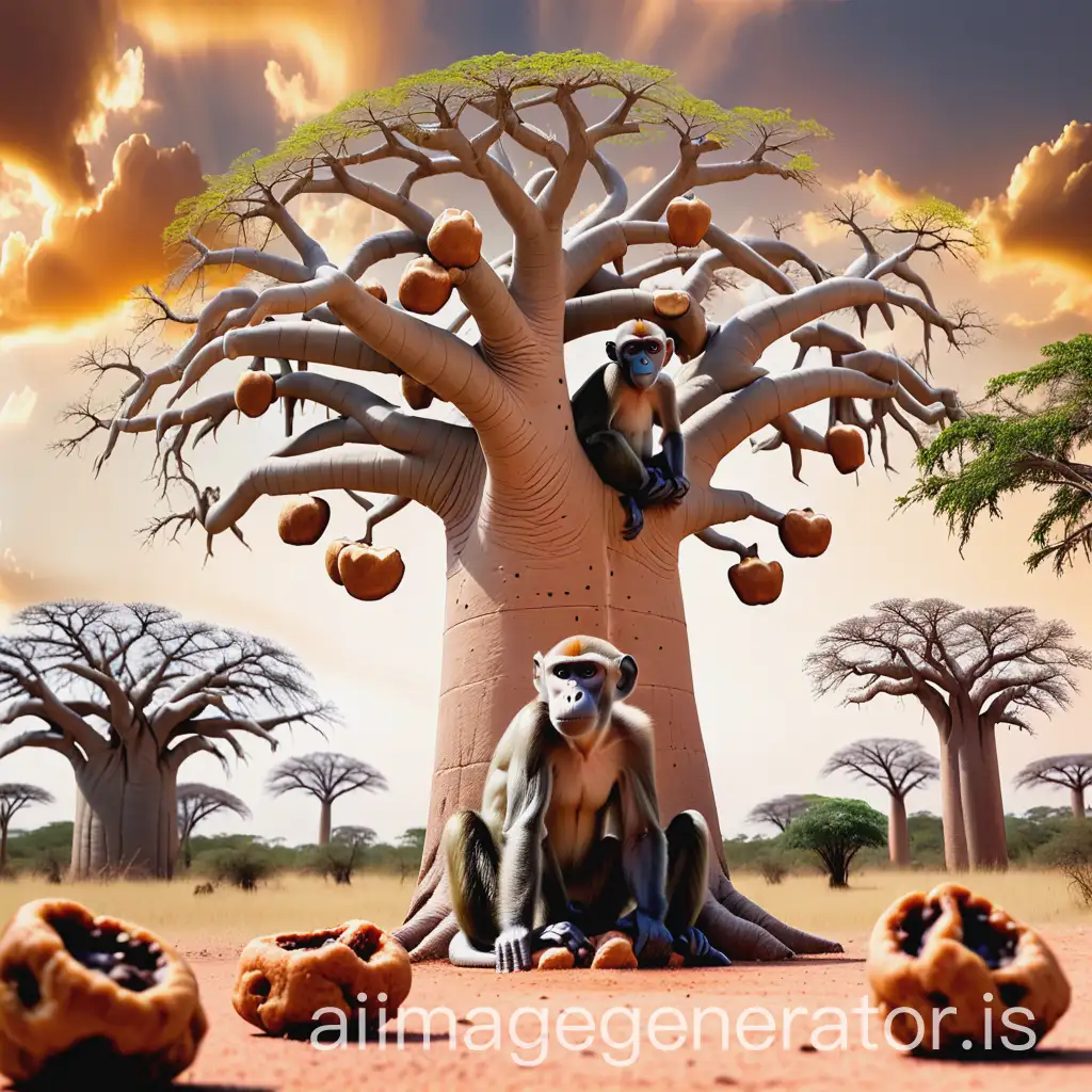 Majestic-Baobab-Tree-with-Monkey-Breads-in-a-Vibrant-Landscape