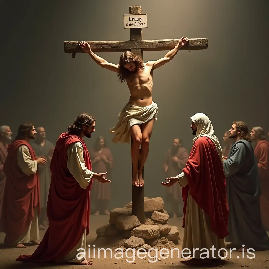 Create a Portrait Jesus is crucified on Calvary and the Roman soldiers cast lots for his garment just as the Bible says and on Calvary there John the disciple of Jesus with Mary the Mother of Jesus who watches from afar sadly when Jesus is crucified