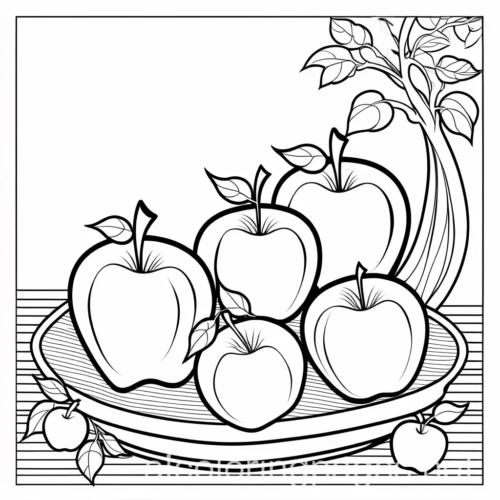 Rosh-Hashanah-Coloring-Page-with-Apples-and-Pomegranates-Black-and-White-Line-Art