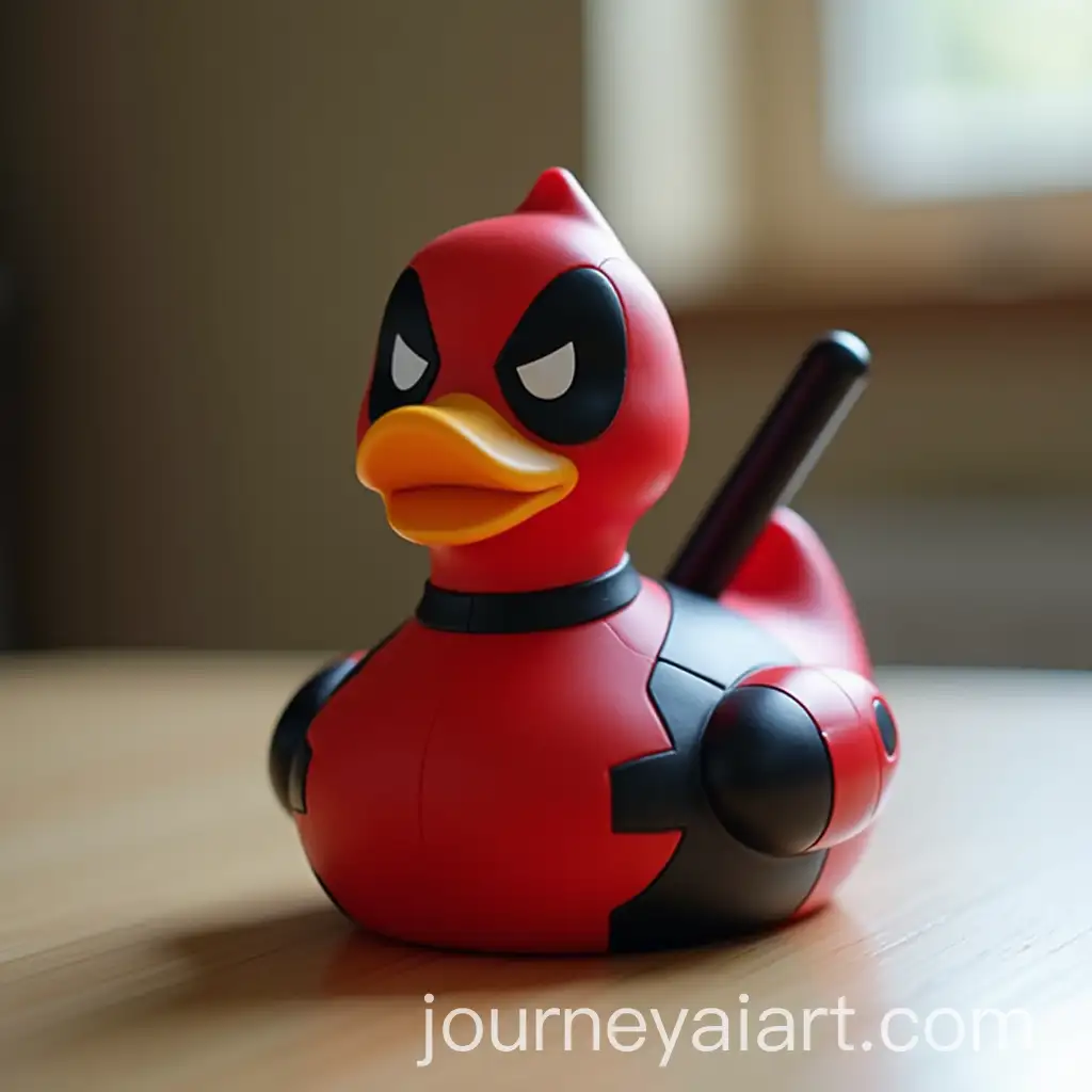 Deadpool-Rubber-Duck-on-Plain-Table