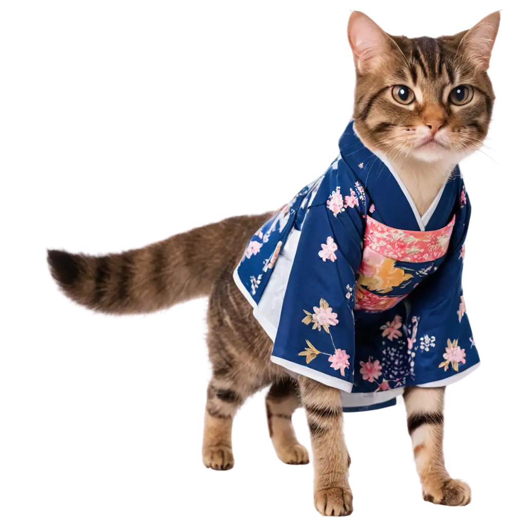 PNG-Image-of-a-Cat-in-Traditional-Japanese-Attire-Humanized-Feline-in-Digital-Art