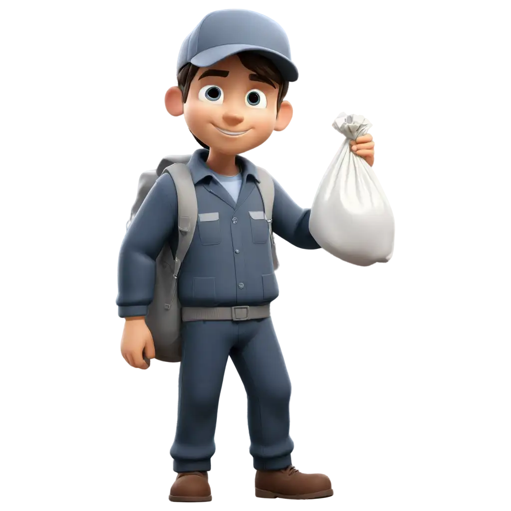 PNG-Cartoon-Drawing-Health-Waste-Collector-in-Grey-Uniform-Holding-Garbage-Bag