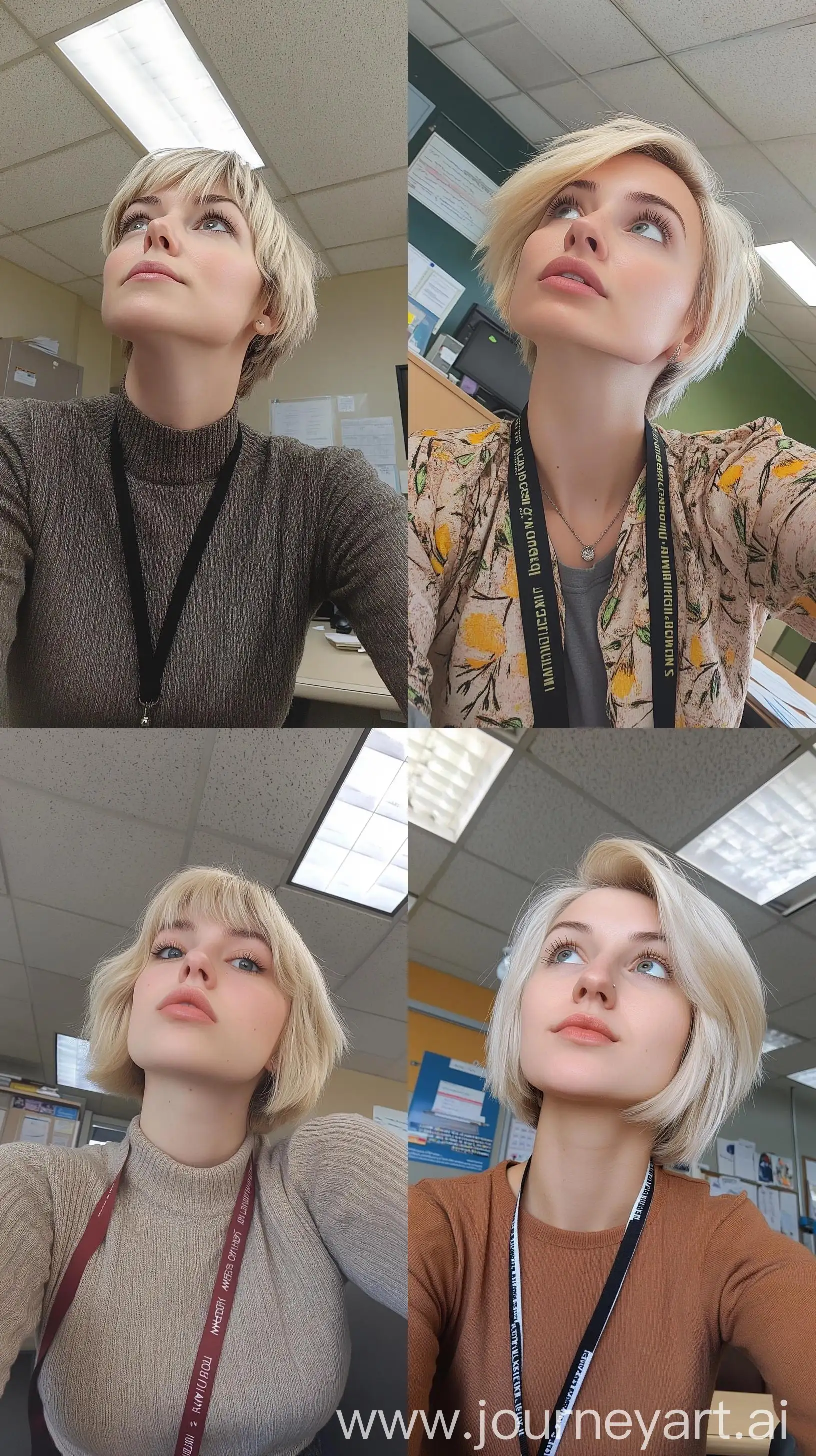 Elementary-School-Teacher-Taking-Selfie-at-Desk-in-Classroom-Setting