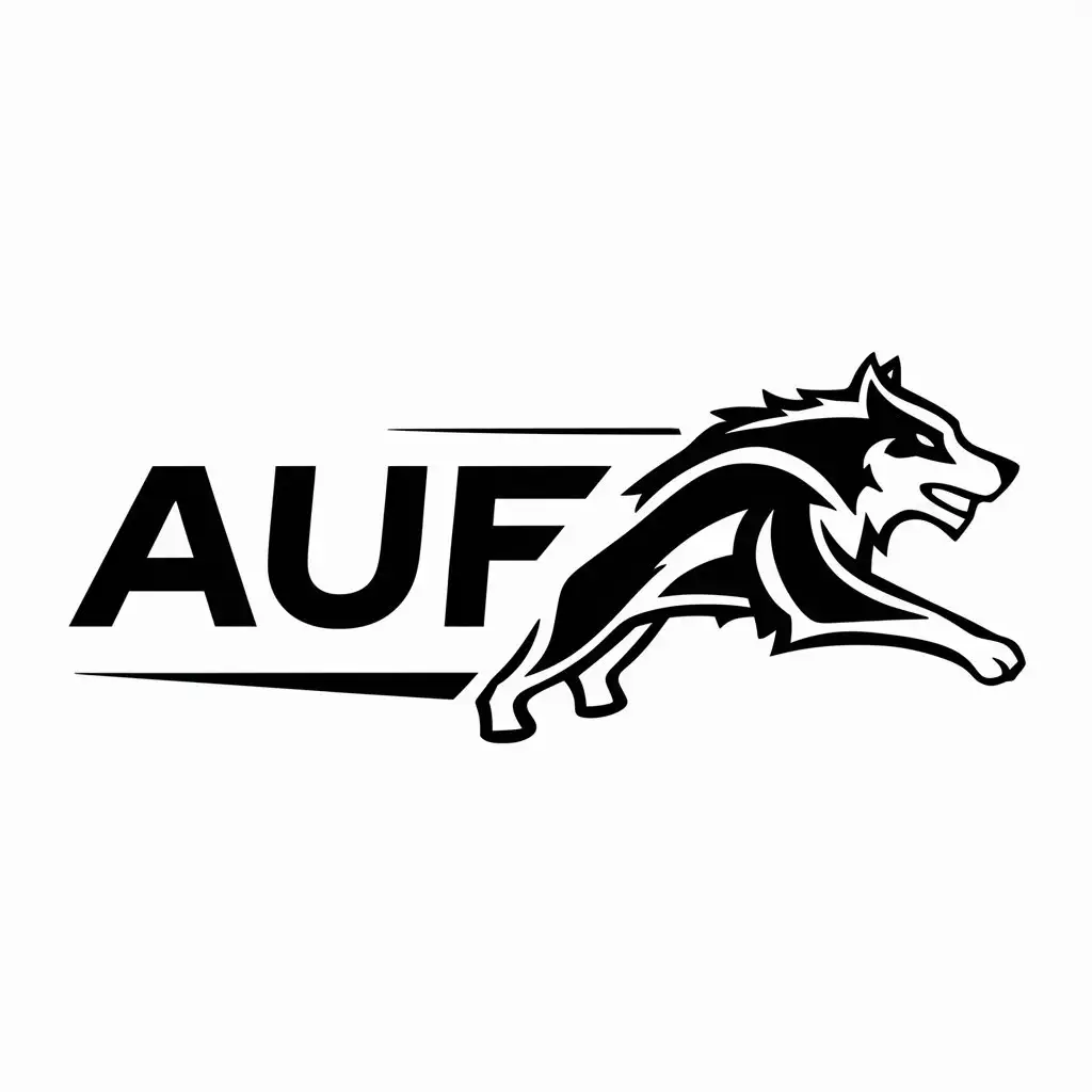 a logo design,with the text "aUF", main symbol:Wolf,Moderate,be used in Others industry,clear background