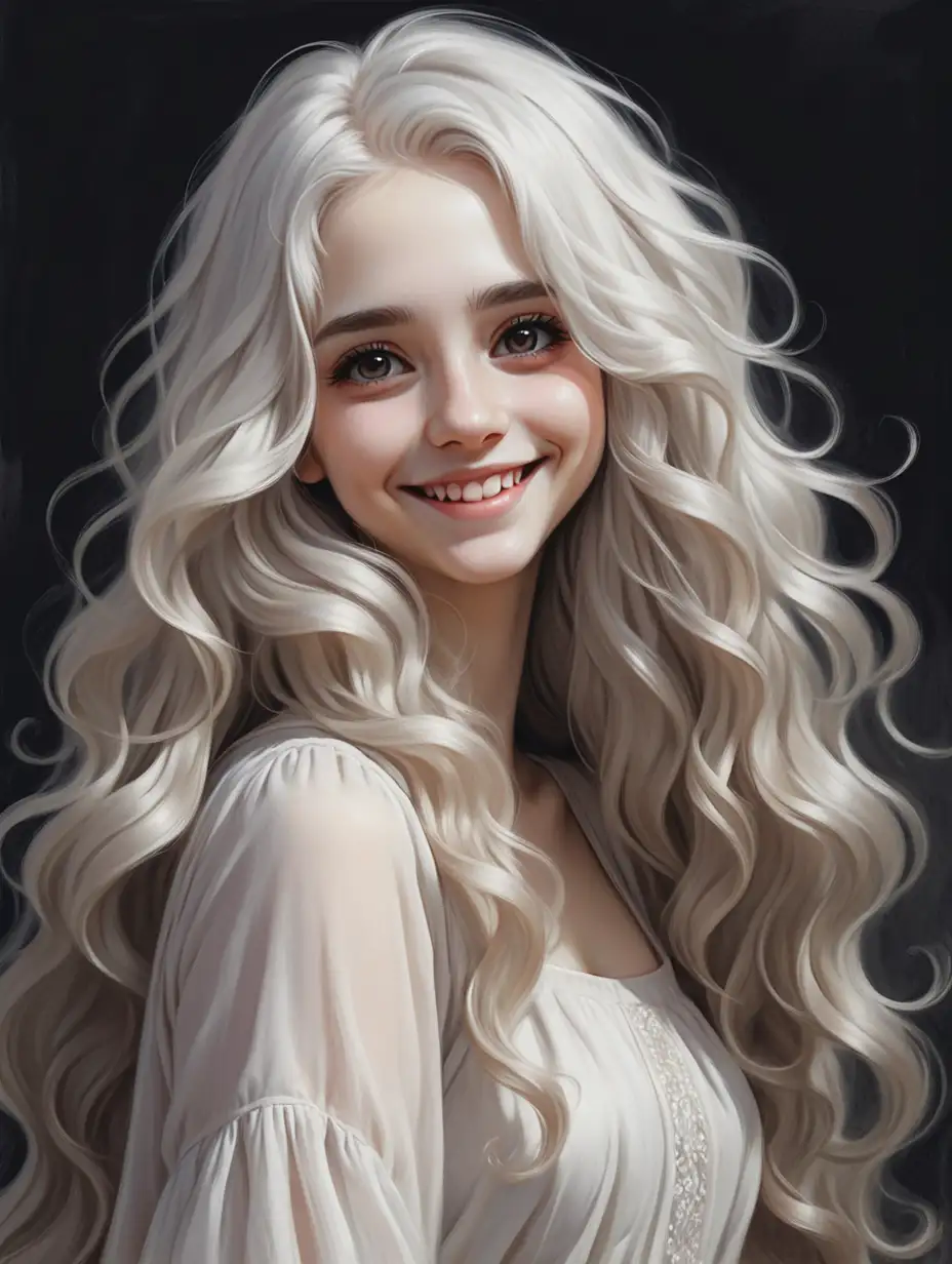 Girl-with-Long-Wavy-White-Hair-and-Black-Eyes-in-a-Delicate-Dress