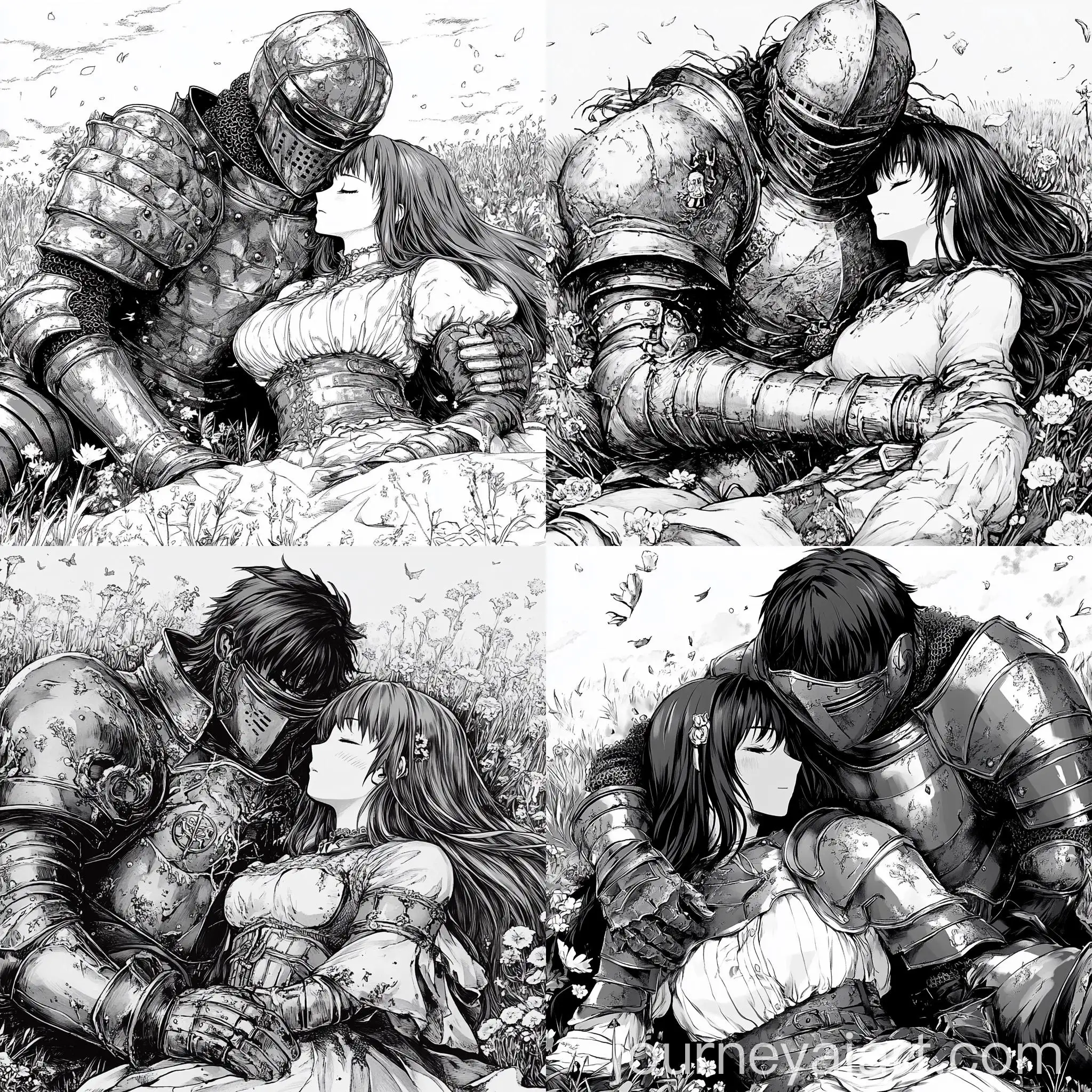 Melancholic-Romance-Woman-Hugging-Knight-in-Armor