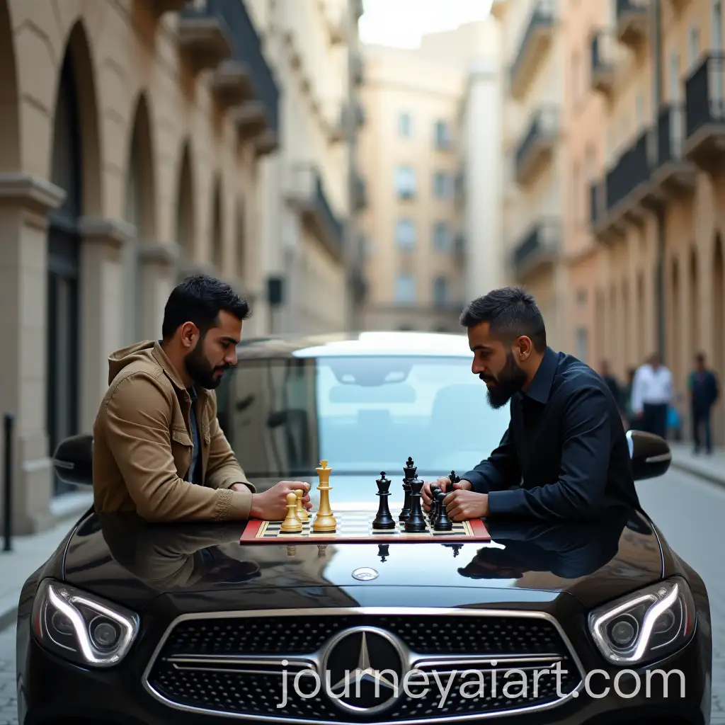Muhammad-ImamAI-Image-Prompt-Expansion-Yasser-and-Besnet-Shawky-Playing-Chess-Above-a-Mercedes-Car