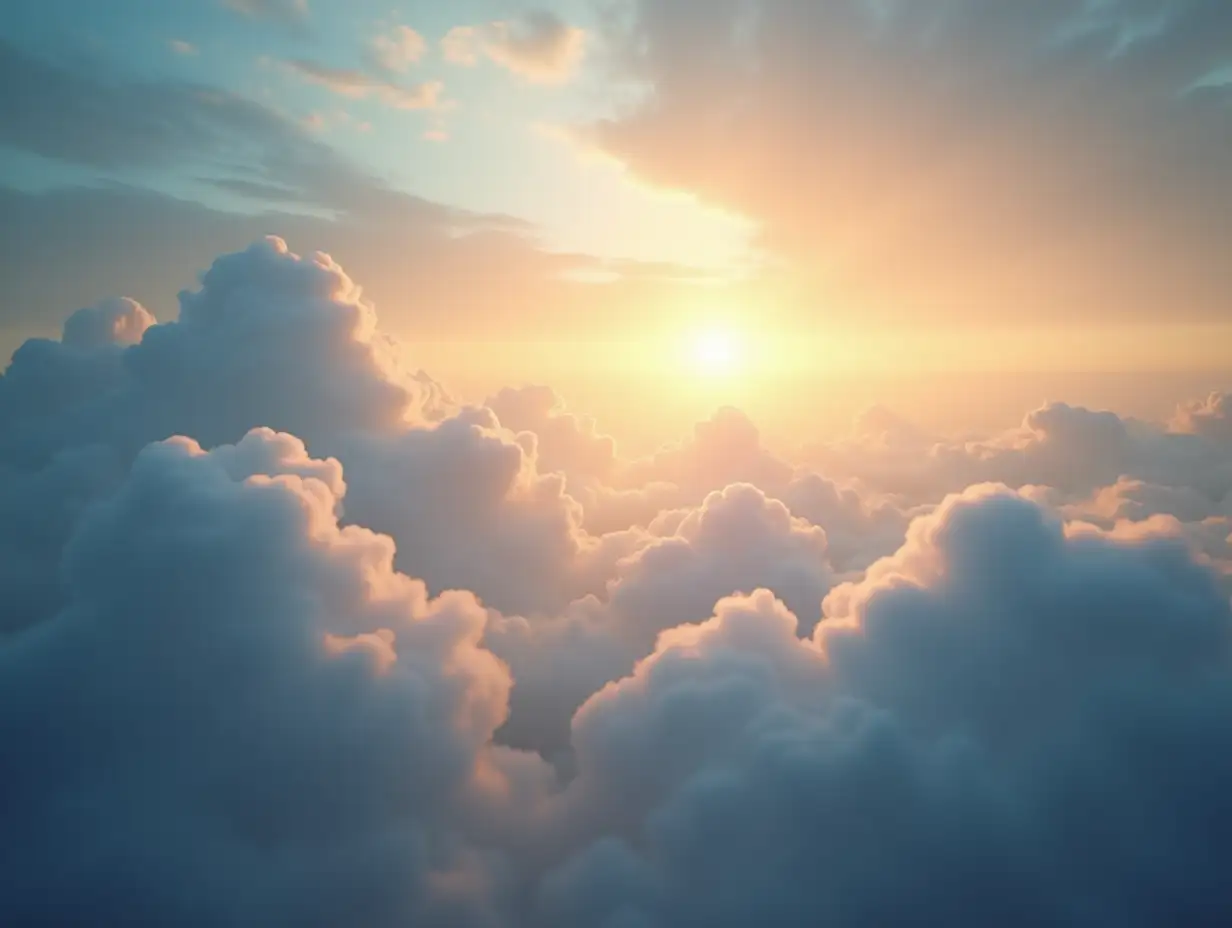 A serene image of a heavenly scene with clouds and light