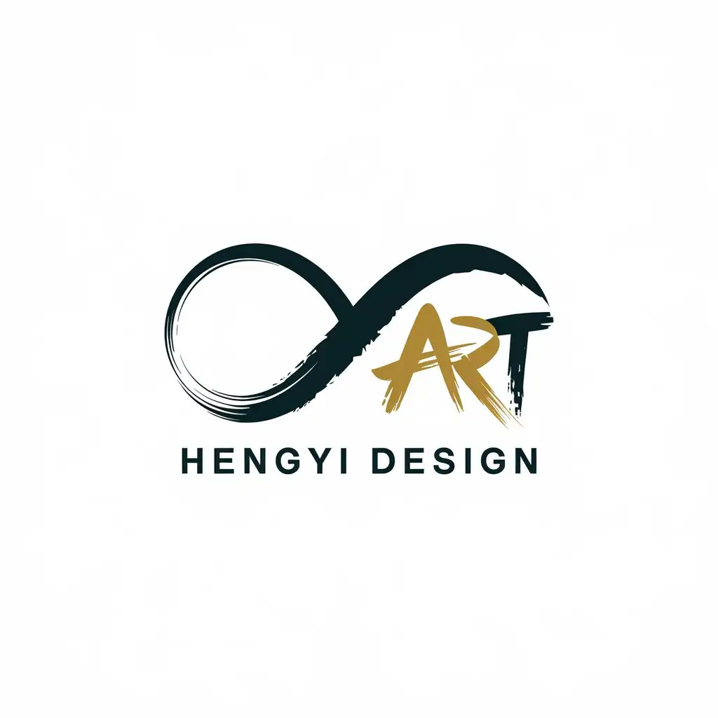 a vector logo design,with the text "Hengyi Design", main symbol:Element selection: Use a simplified circular band or infinity symbol, symbolizing eternity and continuous innovation. The circle also has the connotation of perfection and endlessness, suitable for the concept of the character ‘恒’. Font design: Choose a modern simple font, with slightly bold characters to express stability. In font design, you can highlight the 'art' character and use artistic brushstrokes to express the uniqueness of the design. Color selection: Black, white, gold, etc., are classic color combinations. Gold symbolizes luxury and persistence, while black and white bring simplicity and modernity.,Moderate,be used in design industry,clear background