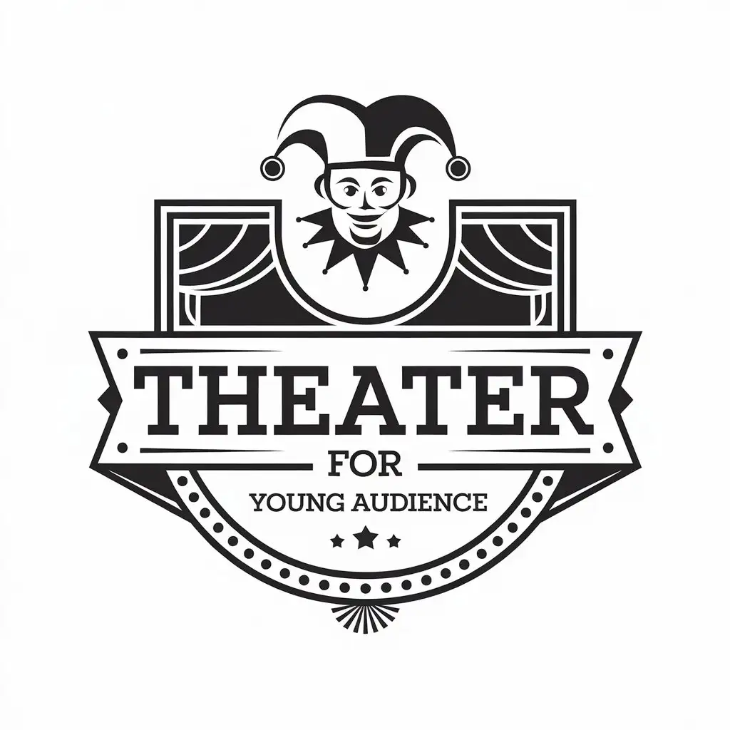 LOGO Design for Theater for Young Audience Minimalist Jester and Theater Scene Symbolism