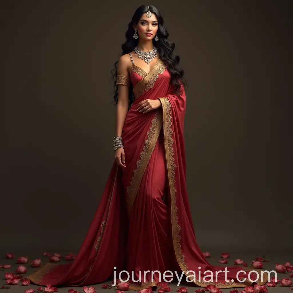 Divine-Goddess-Aaraya-in-Red-Silk-Saree-with-Golden-Mangalsutra-and-Anklets