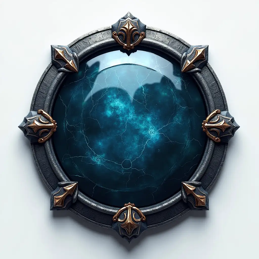 Hyper-realistic, detailed, intricate, Game icon: 1.6, 2d, dark-blue glass obsidian ring plate, monolith Stone, ring style, simple transparent background