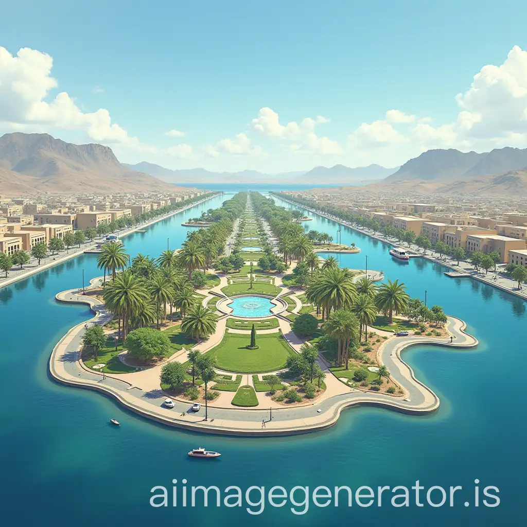 Flowered-Central-Island-Between-Two-Streets-in-Qatar-with-ArabicInspired-Design