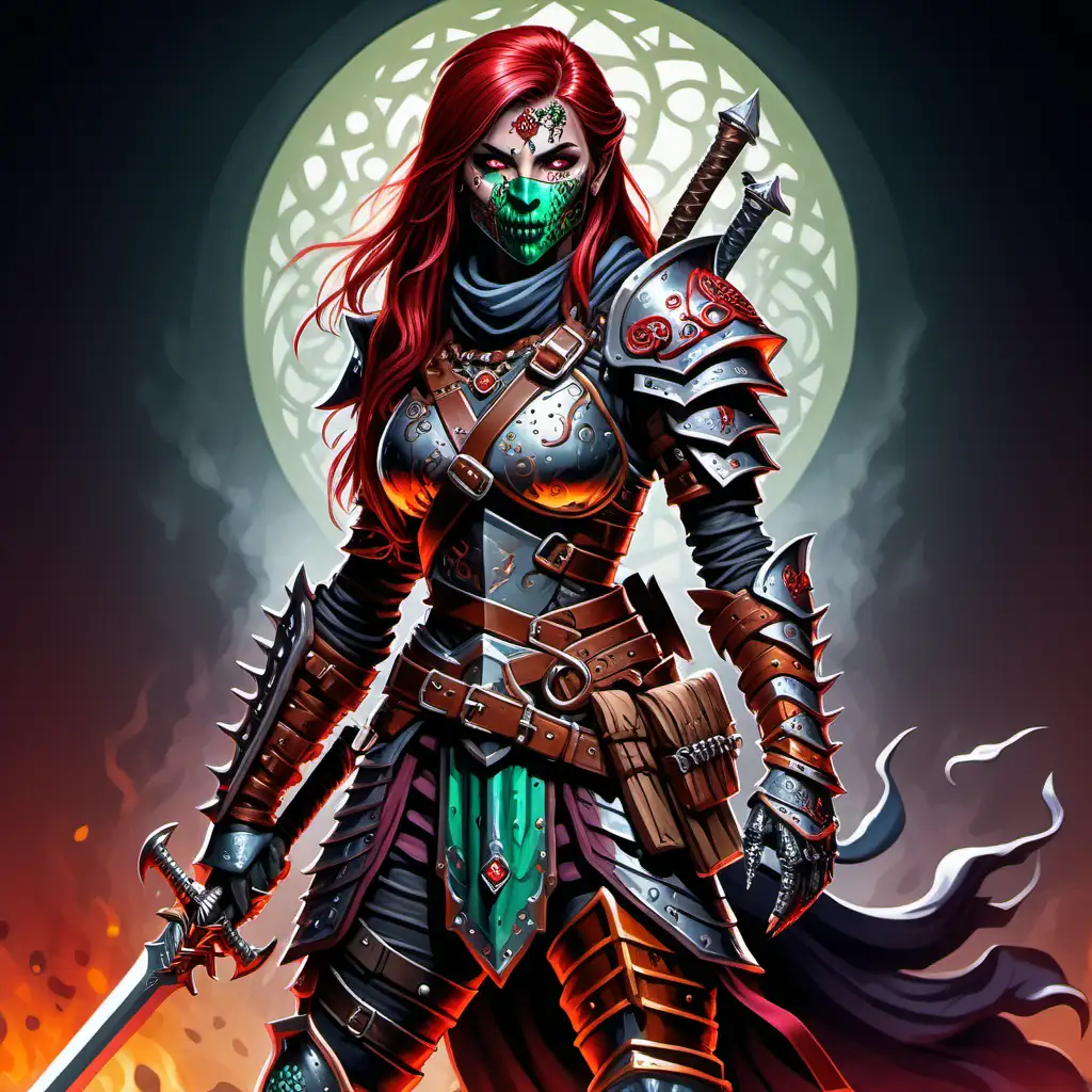 Red Skinned Undead Warrior Rogue in Ninja Armor and Jewelry