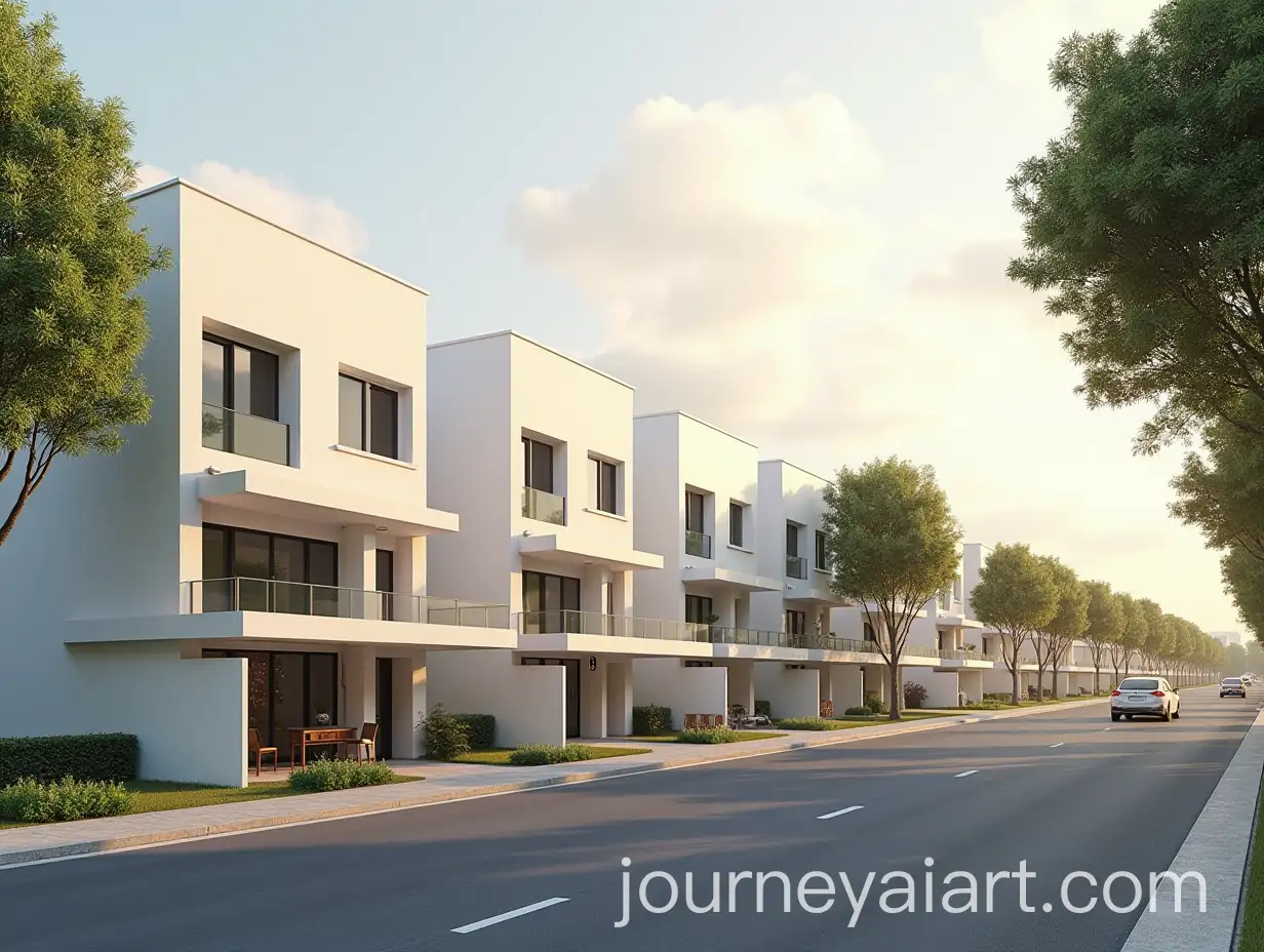 Modern-Minimalist-Houses-and-Small-Commercial-Hub-at-Golden-Hour