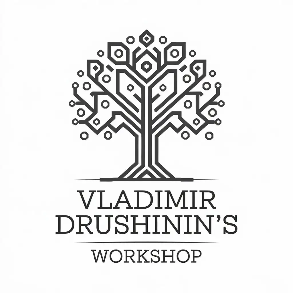 LOGO-Design-for-Vladimir-Drushinins-Workshop-Tree-Symbol-in-Vector-Style