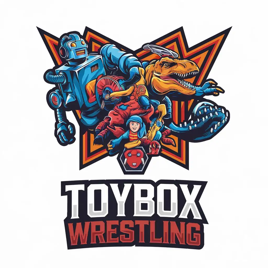 LOGO Design for ToyBox Wrestling Vector Style with Toys Symbol and Clear Background