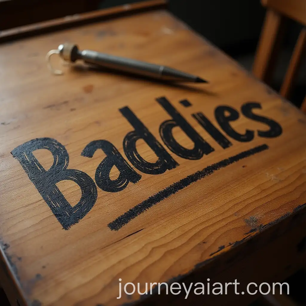Word-Baddies-Capital-B-Scratched-on-Old-Wooden-School-Desk