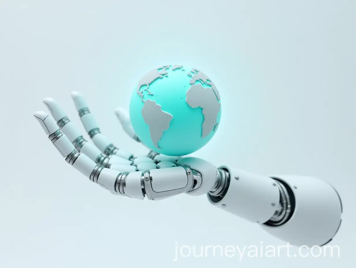 Closeup-of-Elegant-Robotic-Hand-Holding-Glowing-Blue-Turquoise-Globe