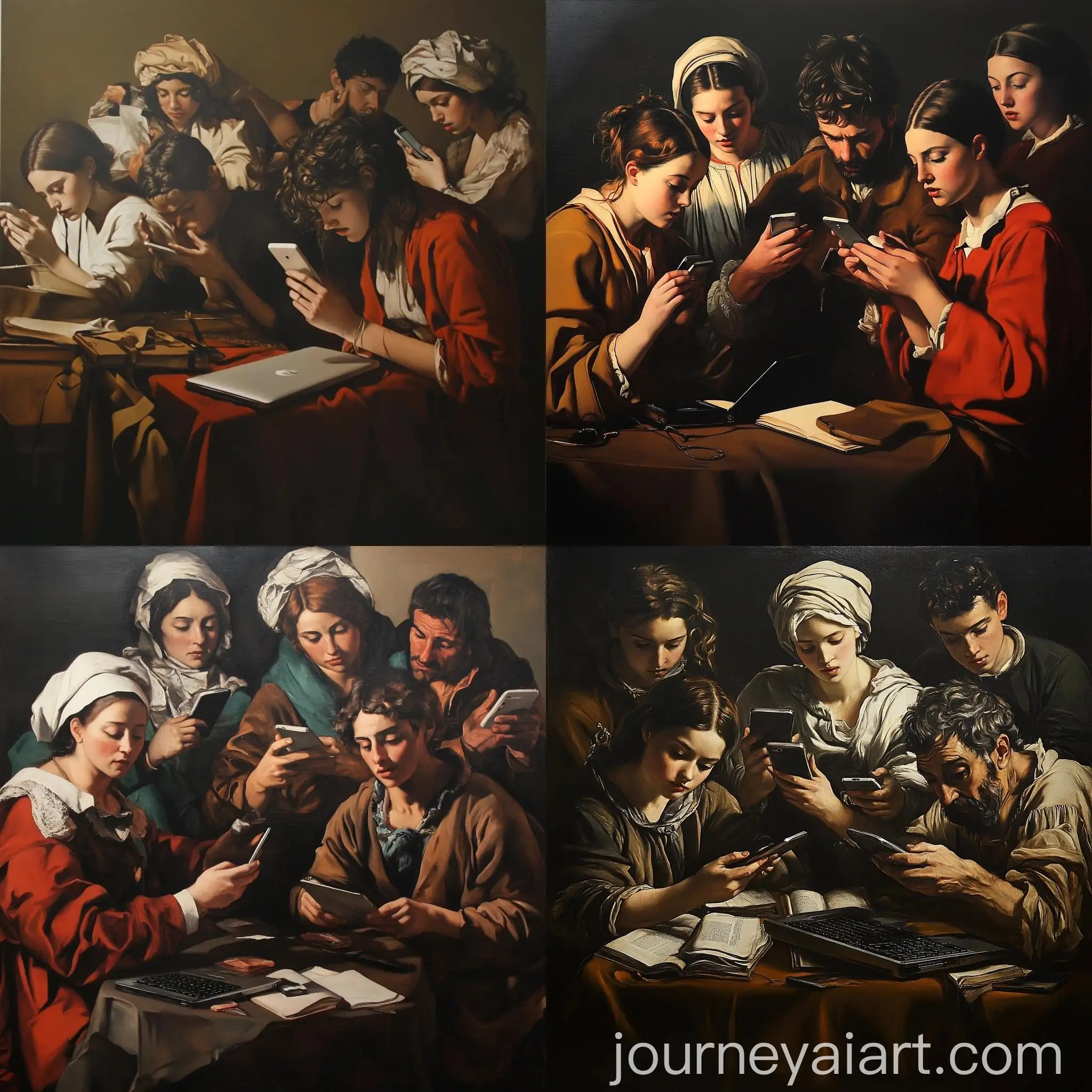 Modern-Caravaggio-Painting-Busy-Life-with-Phones-and-Laptops
