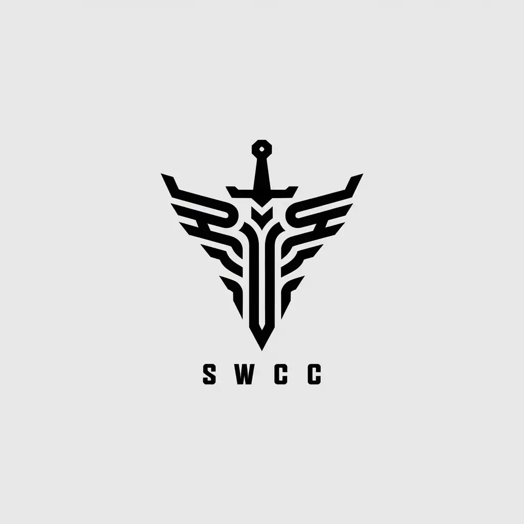 a vector logo design,with the text "SWCC", main symbol:Sword with wings,Minimalistic,clear background