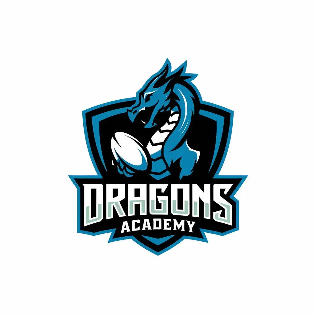 LOGO Design for Dragons Academy Dragon and Rugby League Ball Theme for Sports Fitness