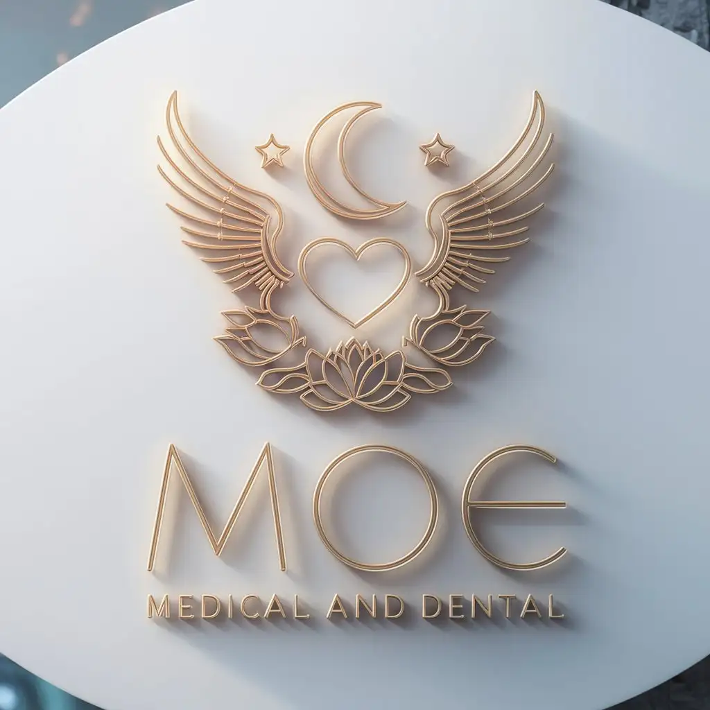 a logo design,with the text "Moe", main symbol:heart wings moon star lotus paradise bird,Moderate,be used in Medical Dental industry,clear background