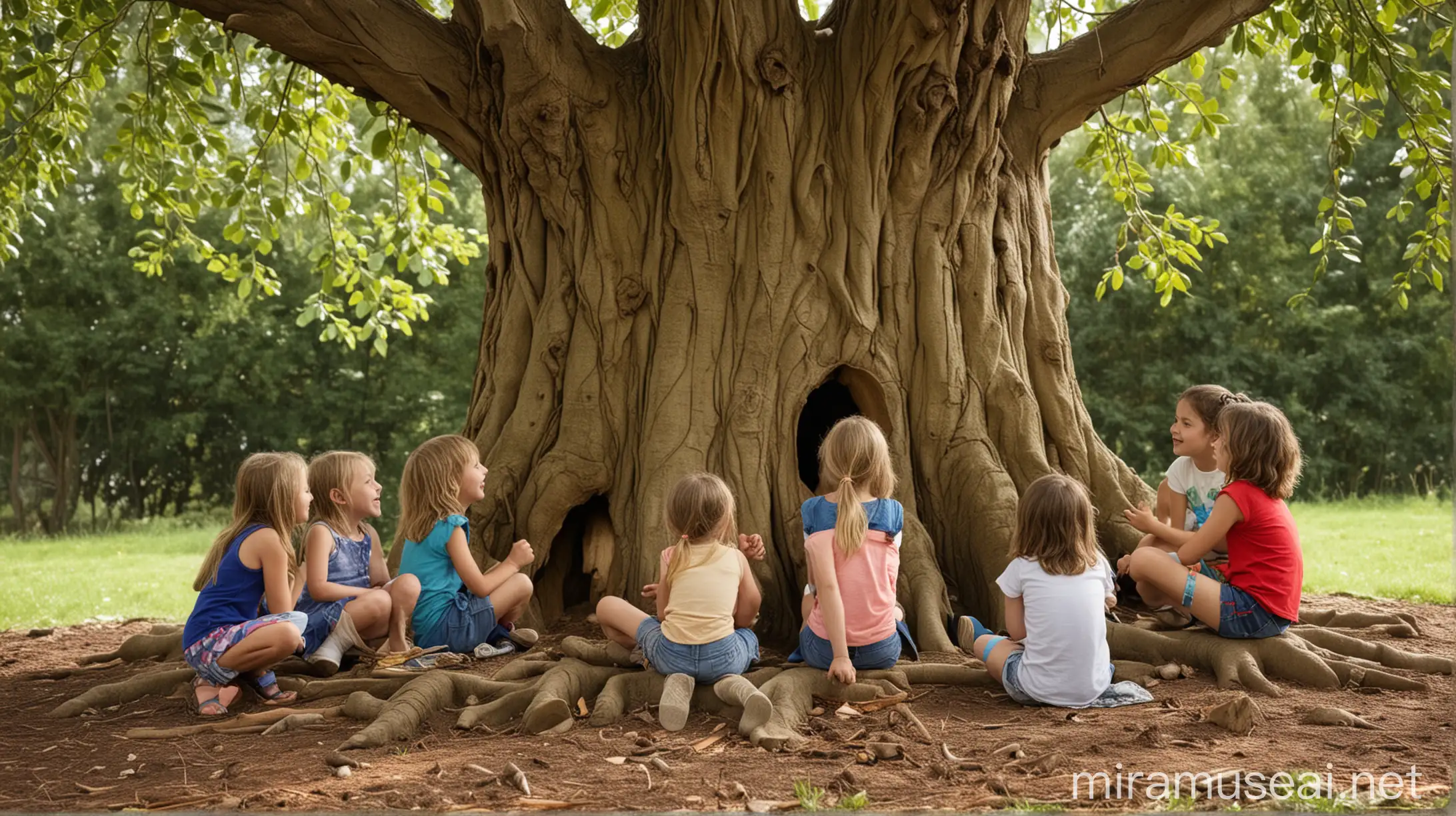 Children Gathering Around a Talking Tree