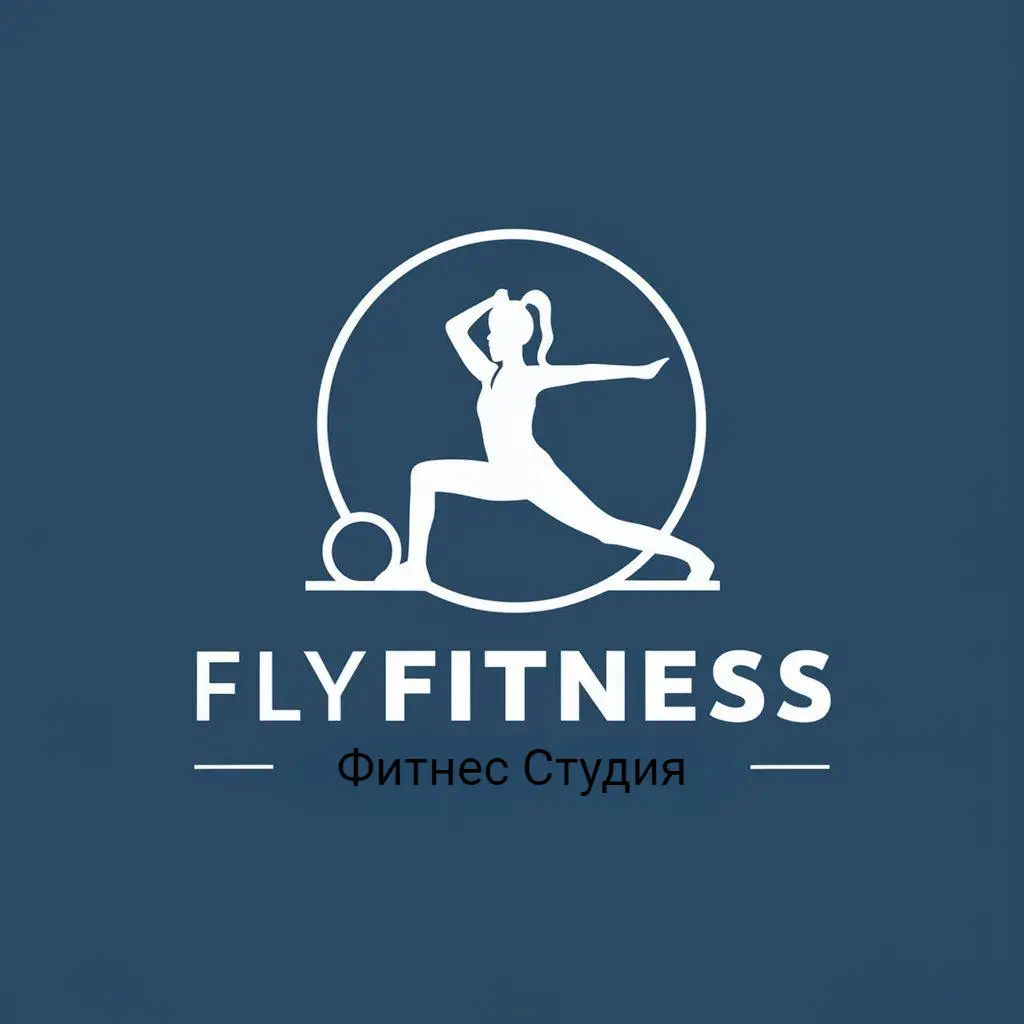 a vector logo design,with the text "FlyFitness - Fitness Studio", main symbol:A girl is doing fitness in a blue background,Moderate,be used in Sports Fitness industry,clear background