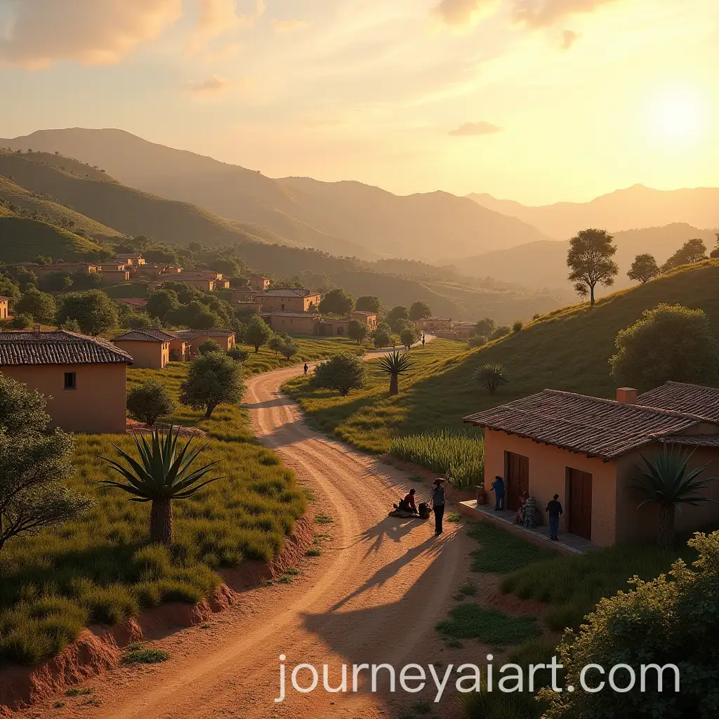 Rural-Oaxaca-Landscape-at-Golden-Hour-with-Traditional-Adobe-Houses-and-Farming-Activities