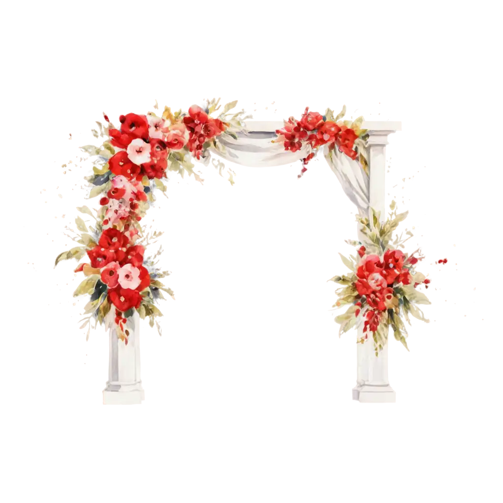 Wedding-Arch-Red-and-White-Flowers-Watercolor-PNG-Captivating-Floral-Elegance-in-Digital-Format