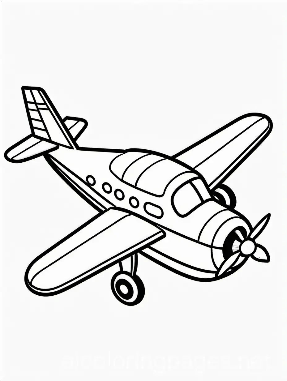 toy air plane, Coloring Page, black and white, line art, white background, Simplicity, Ample White Space. The background of the coloring page is plain white to make it easy for young children to color within the lines. The outlines of all the subjects are easy to distinguish, making it simple for kids to color without too much difficulty