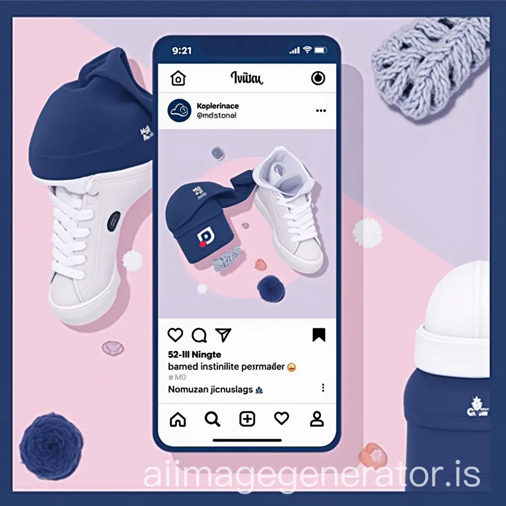 Instagram profile for a brand with a youthful and cool aesthetic, navy blue, white and strong pink colors, Instagram social media profile