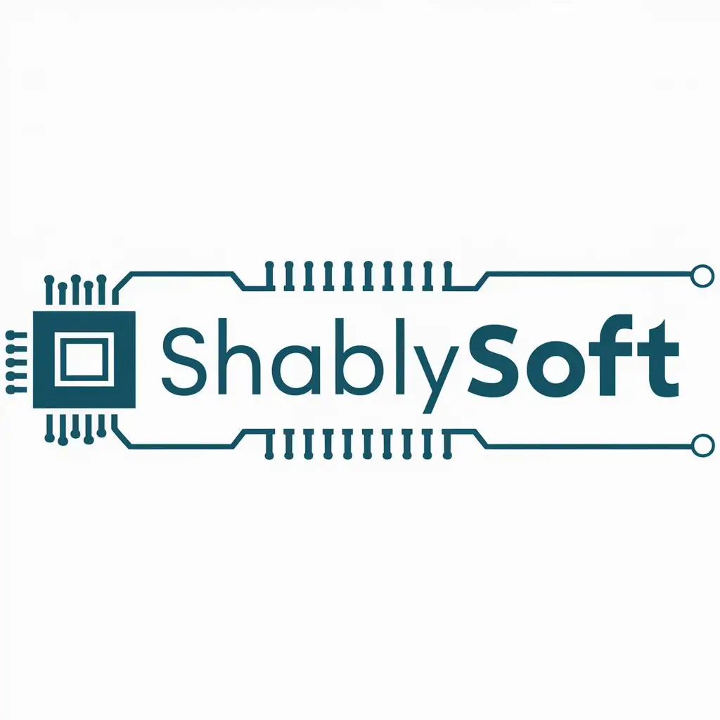 a logo design,with the text "ShablySoft", main symbol:The main symbol is chip and integrated circuits,Moderate,be used in Technology industry,clear background