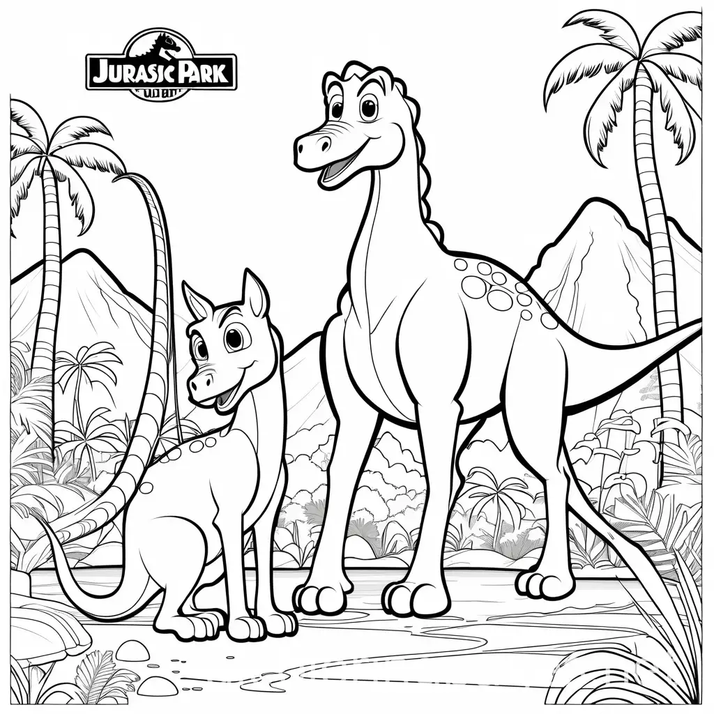 Jurassic-Park-Coloring-Page-with-Bluey-and-Bingo-from-Bluey-Cartoon