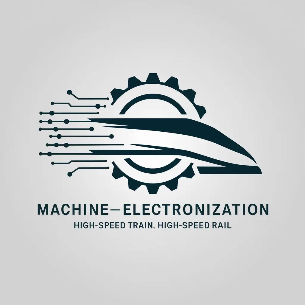 a vector logo design,with the text "machine_electronization, high-speed train, high-speed rail", main symbol:Mechanical and electrical integration, high speed train, high-speed rail, speed, circuit board, gear,Minimalistic,be used in Technology industry,clear background