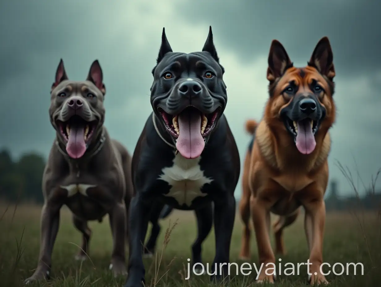 Aggressive-Dogs-Barking-with-Razor-Teeth-Under-Dark-Cloudy-Sky