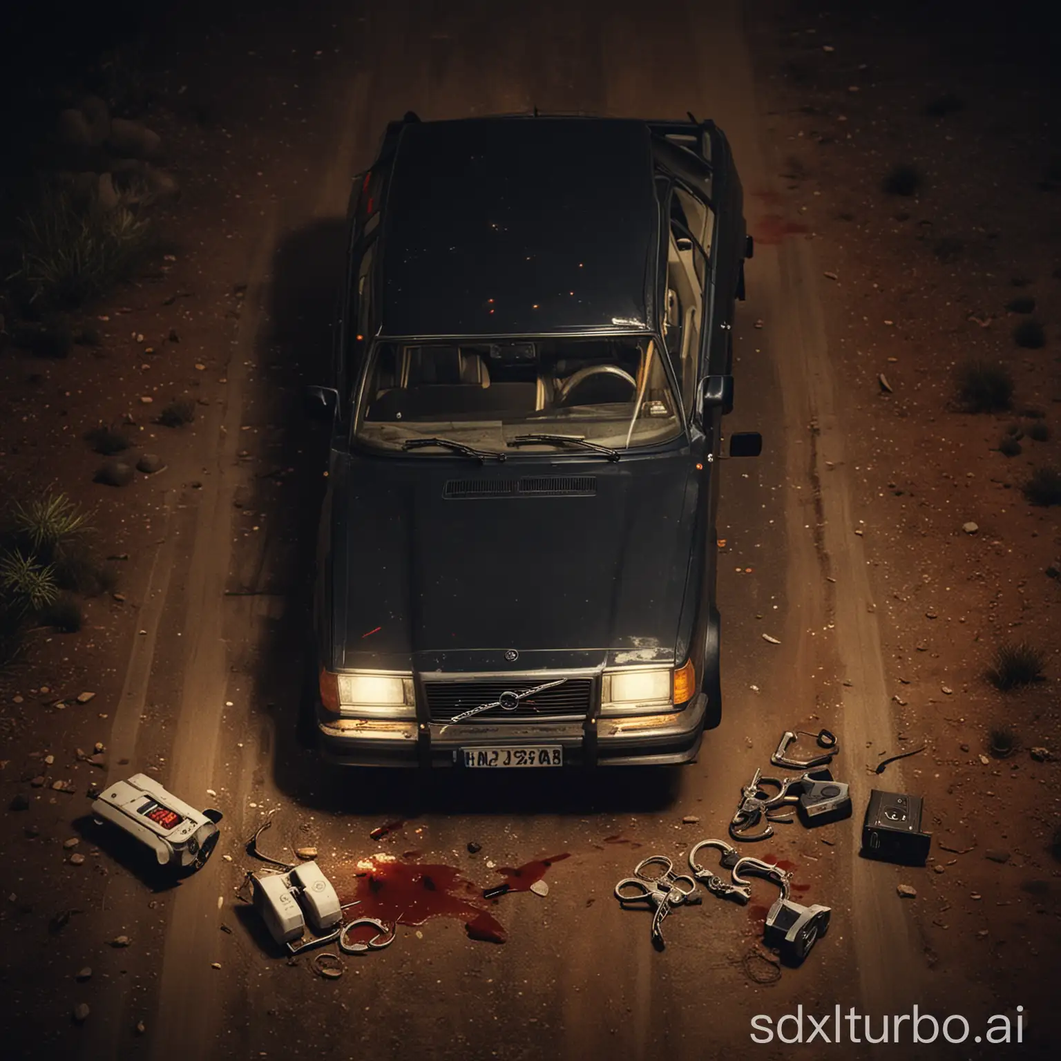 Volvo-242-Night-Scene-Realistic-Car-with-Guns-and-Handcuffs