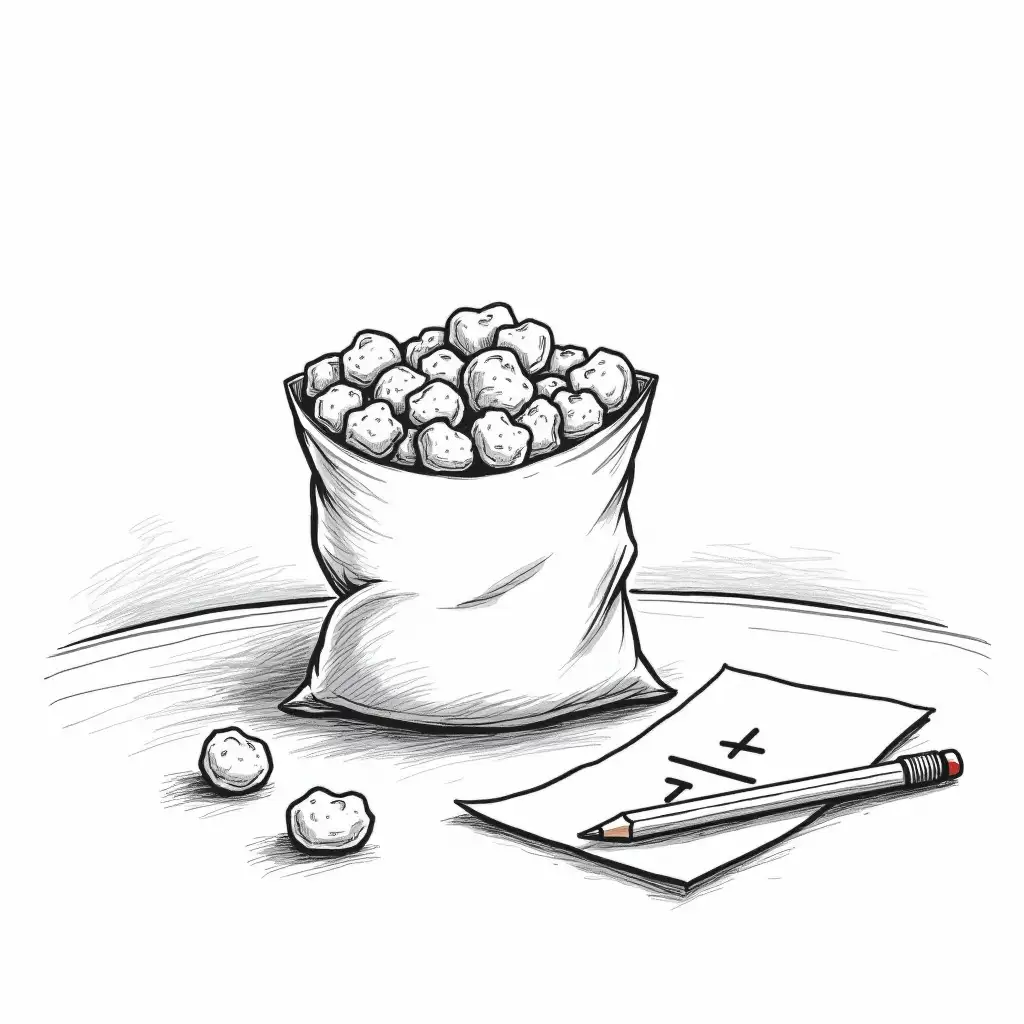 Black-and-White-Sketch-ofJelly-Babies-on-table-Jelly-Babies-on-Kitchen-Table-with-Pencil-and-Fraction-Sheet