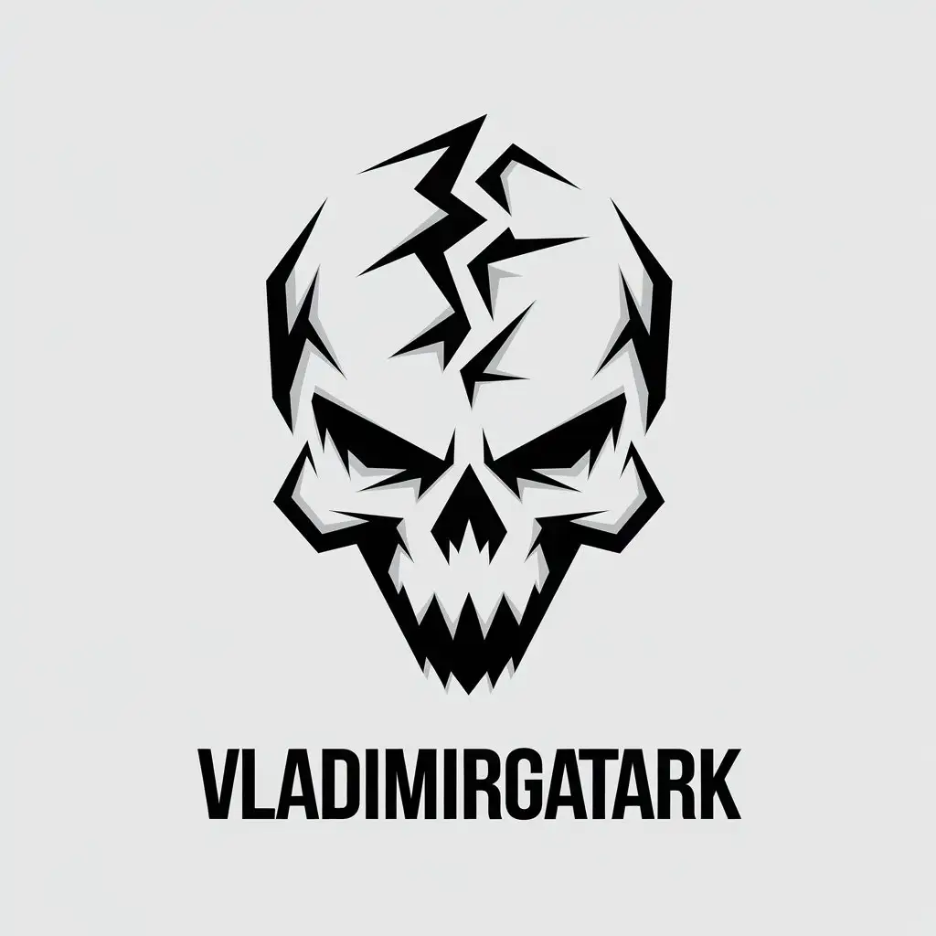 LOGO Design for VLADIMIRGATARK Minimalistic Broken Skull with Scary Bold Symbolism