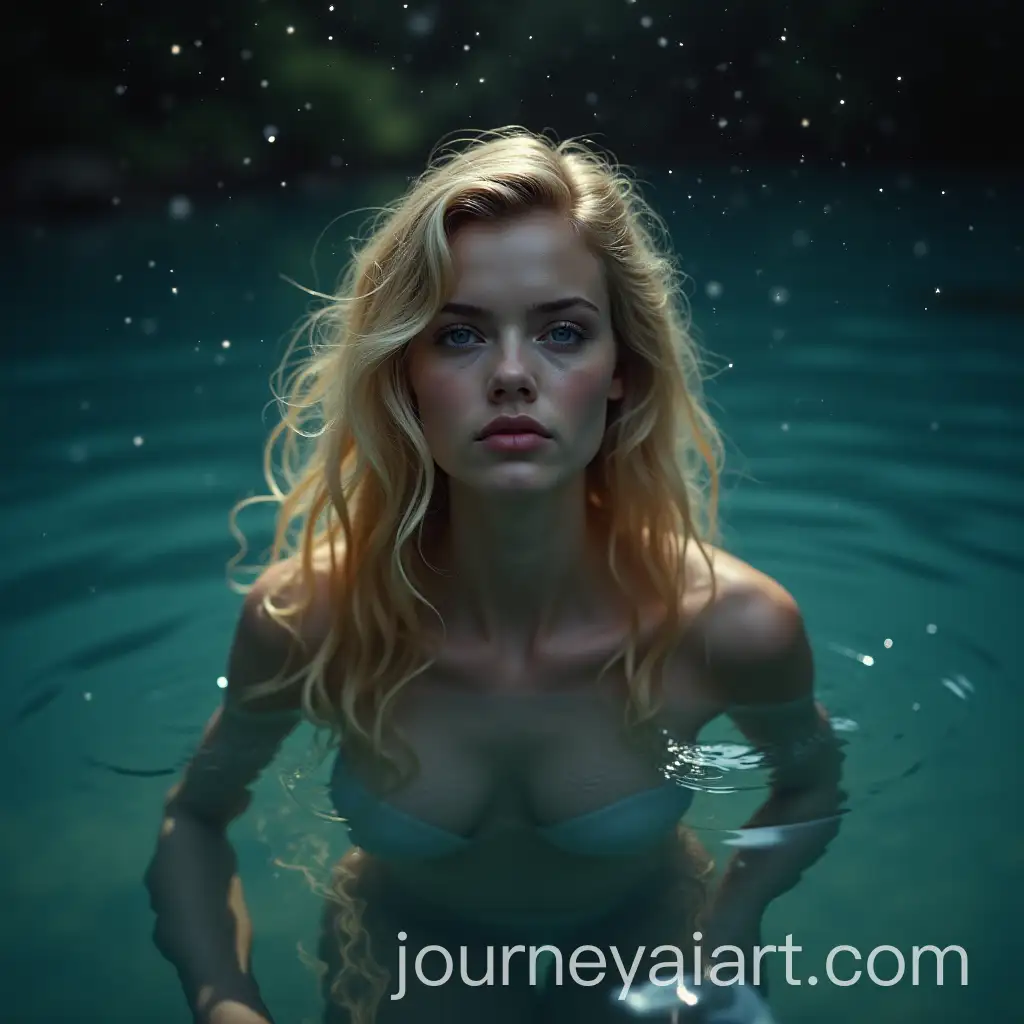 Beautiful-Young-Woman-Submerging-in-a-Starlit-Lake