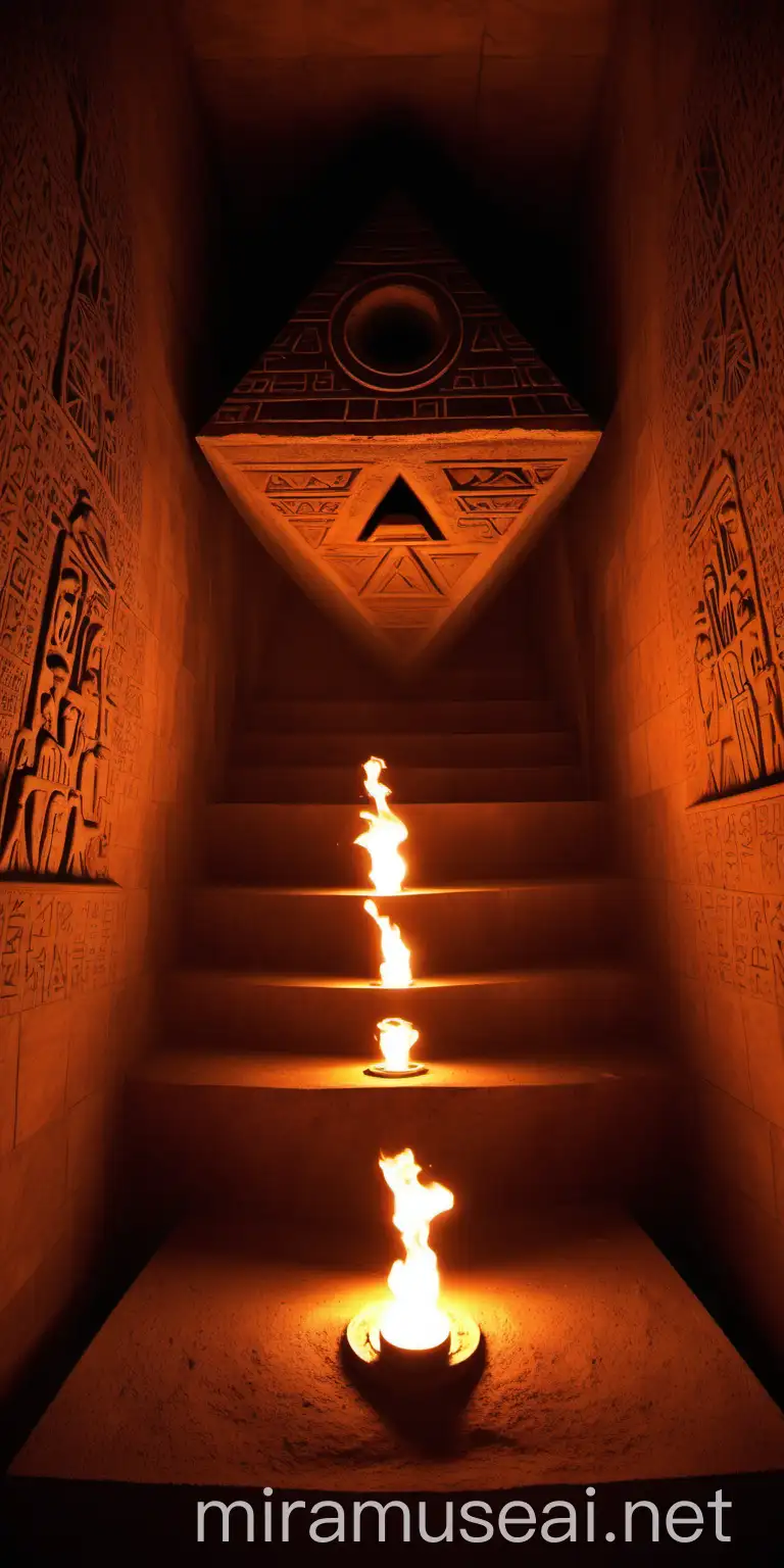 Mystical Tomb Inside Pyramid with Flickering Torches