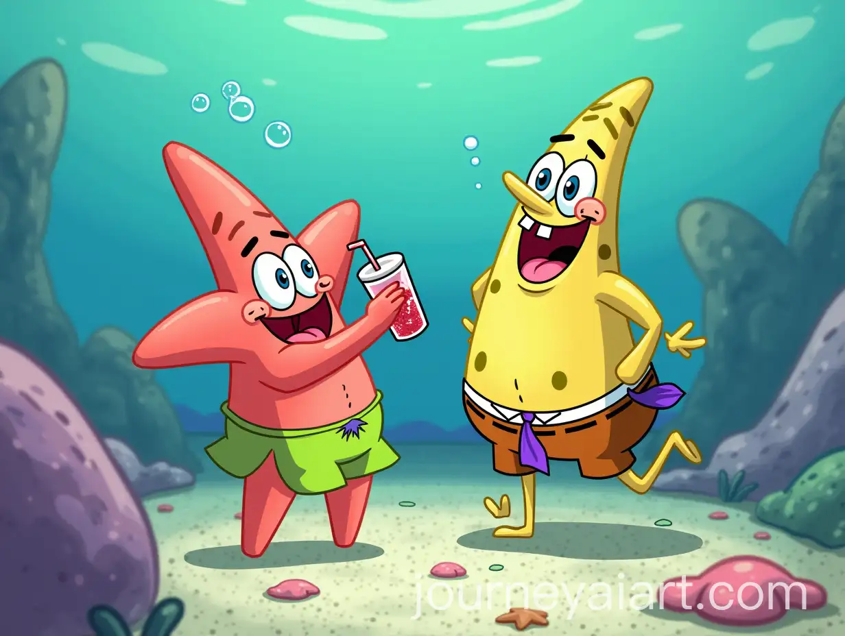 Patrick-the-Starfish-Drinking-a-Slurpee-with-Noah-in-Bikini-Bottom
