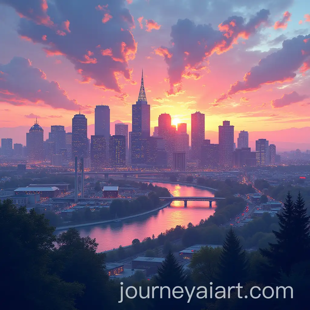 Vibrant-Portland-Skyline-in-Digital-Art-and-Photorealistic-Style