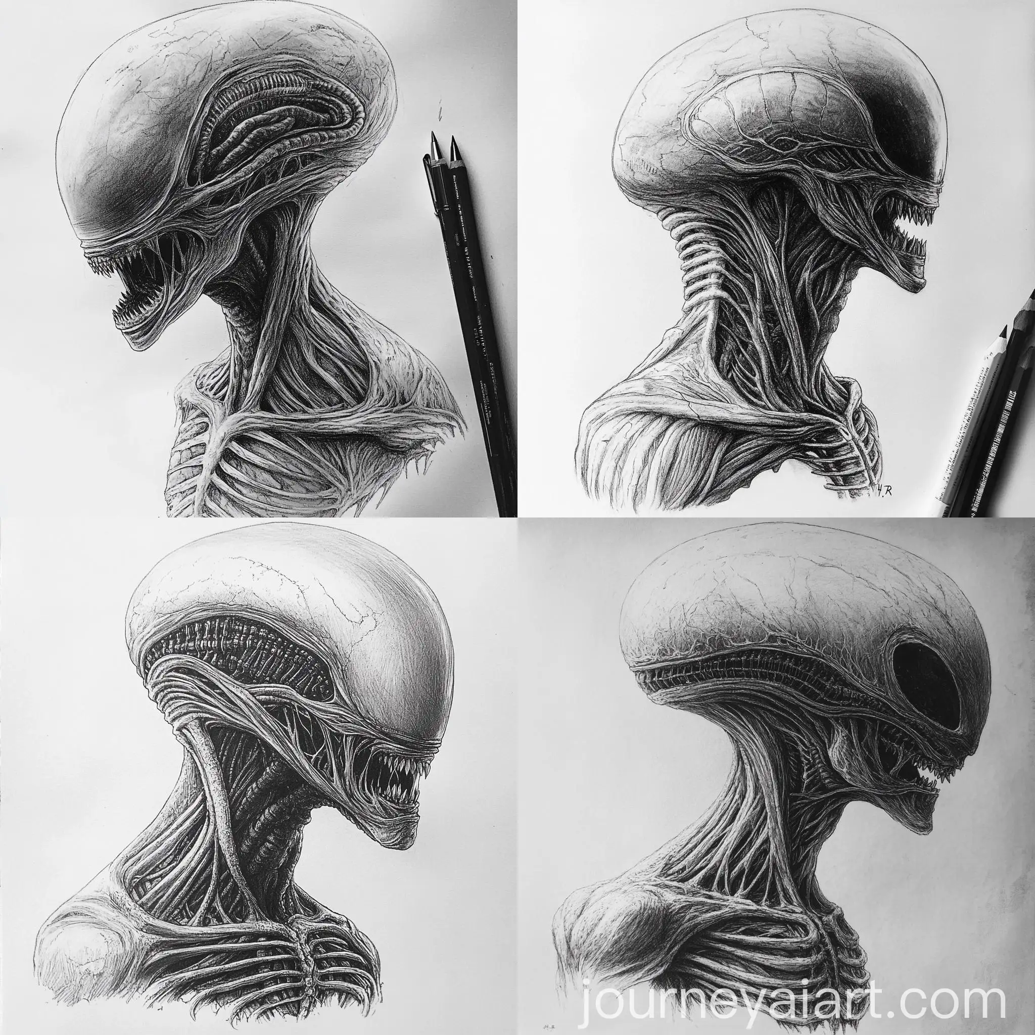 Anthropomorphic-Creature-with-Elongated-Human-Skull-in-HR-Giger-Style