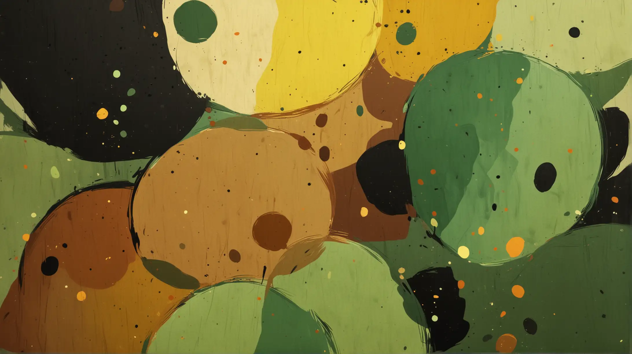 Abstract Graphic Illustration with Green Brown Yellow and Black Color Palette in Disney Pixar Animation Style