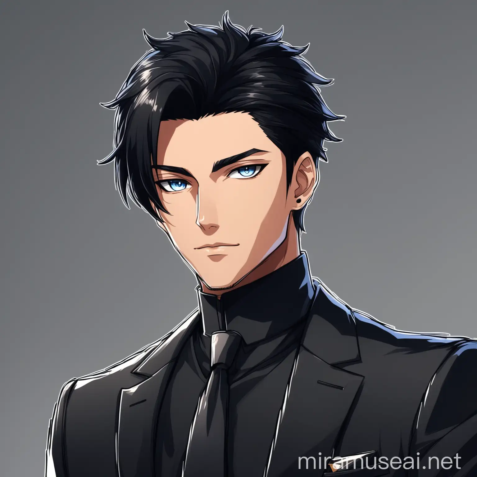 Sophisticated BlackHaired Anime Character Avatar for Crypto Influencer Page